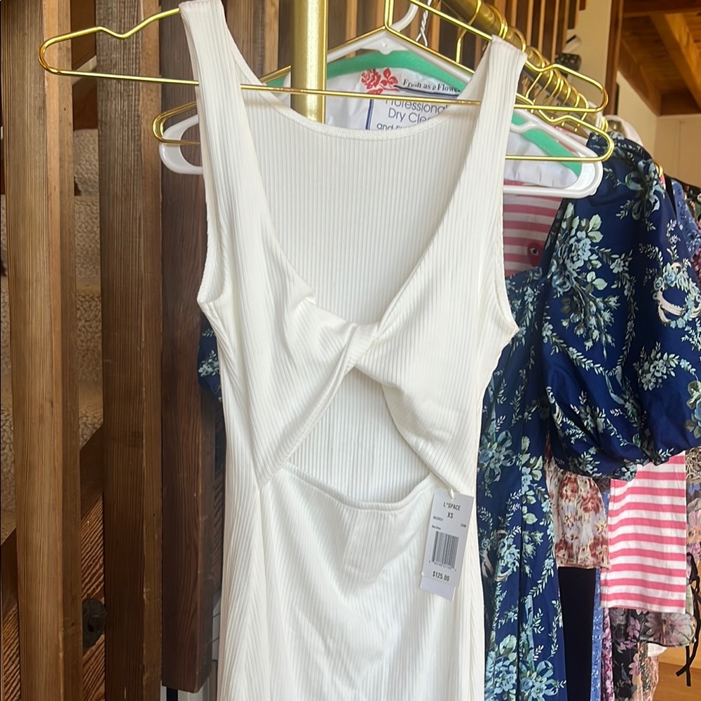 White Ribbed Cutout Dress